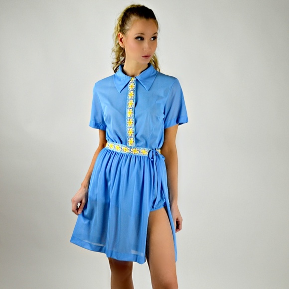 Goddess Roman Costume, Vintage 50s Blue Two Piece Playsuit - Picture 1 of 5